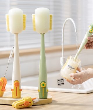 Cleaning Tool Set 5-in-1 Multi-Functional Long Handle Cup Brush Set - Detachable Deep Dishwashing Scrubber, Safe Sponge & Stiff Bristle Brush Head for Bottlesu002FLids