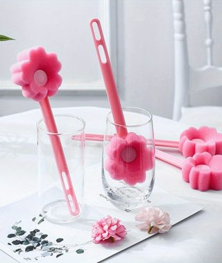 Korean Cup Brushes Baby Bottle Cleaner Cup Scrubber Long Handle Bottle Cleaning Brush Kitchen Cleaning Tools Pink Sponge Brush