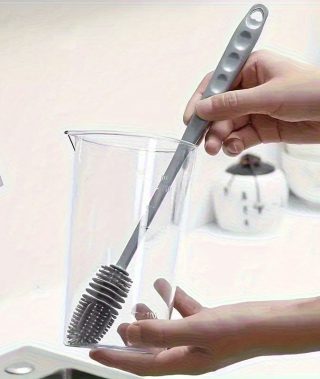 1pc Multi-Purpose Silicone Cleaning Brush with Long Handle - Versatile for Kitchen, Bathroom, Car Cup And Bottle Scrubbing - No Electricity Needed