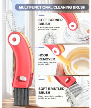 Set of 3 Multifunctional Brushes for Cleaning Cup Lids, Designed for Tight Areas, Bottle Openings, And Travel Mugs. These Portable And Durable Tools Come in Various Colors