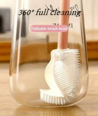 360° Rotating Cleaning Bottle Brush with a Foldable Head - Heavy-Duty Silicone Manual Scrubber, Featuring an Ergonomic Handle And a 360° Rotating Base, Suitable for Kitchens, Dishwasher Safe, Reusable And Portable - Perfect for Glass Bottles, Jars