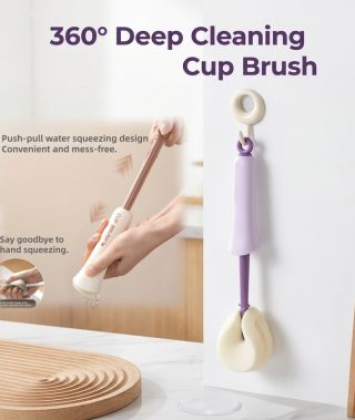 Extra-Large Long-Handled Cleaning Brush with Detail Brush - Keeps Hands Dry, Features a Built-In Push-To-Squeeze Water Mechanism, Portable And Wall-Mountable, a Cleaning Tool for The Lazy