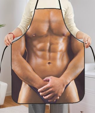 A Humorous Apron Featuring a Muscular Man, Made from Durable And Easy-To-Clean Polyester Fiber, with a Unisex Design, Perfect for Barbecues, Cooking, Baking, Party Outfits, Role-Playing, And Holiday Fun!