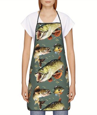 Soft and Clean Kitchen Apron Funny Mary& Tracy Walleye, Pike, and Bluegill Chef Apron- Unisex Kitchen Bib for Cooking, Baking, Gardening, and Outdoor Grilling, Outdoor Cooking Apparel|Humorous Design|Durable Kitchen 2D Flat Printing Reusable ZZTM16