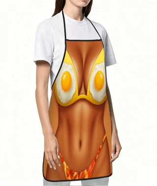 1pc Funny Fried Egg Bikini Apron with Fried Egg & Bikini Print - Adjustable Waistband, Durable Easy-Clean Polyester Apron Suitable for Cooking, Gardening, Orchard Picking, Christmas, Halloween - Humorous Gift for &