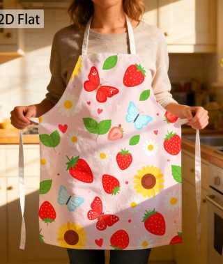 2D Flat 1pc Apron Sunflower& Strawberry Graphic Apron with Butterfly& Daisy Prints Cute Fruit Flower Pattern Printed Kitchen Apron Funny Summer Garden Design 26.77inch*21.65inch Unisex Durable Fade Resistant Comfortable Easy Clean for Kitchen Cooking