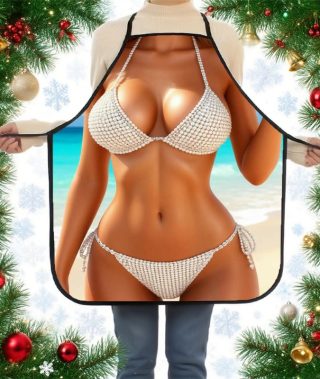 1pc Bikini Print Apron - Stylish Design, Polyester Material, Ideal for Home Entertainment and Kitchen Work, Fun Printed Apron, Suitable for Holiday Parties, Outdoor Gardens, and Courtyards, 2D Flat Print, 2D Flat