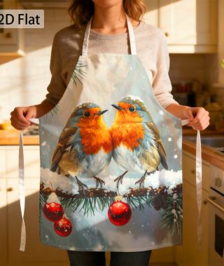 1pc Christmas Winter Robins& Pine Branches Graphic Chef Apron Bold Print Holiday Decorative 27 X 22 Inch(68 X 55cm) Kitchen Apron Funny Unisex Comfortable Fade Resistant for Cooking Party Home Chef
