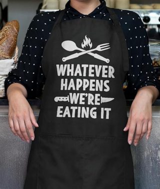 1pc WHATEVER HAPPENS WE'RE EATING IT fun apron, waterproof kitchen apron with pockets, for men and women - perfect for home cooking, restaurant work and cleaning. For Mom and Dad birthday Father Parents Day Thanksgiving Christmas gift